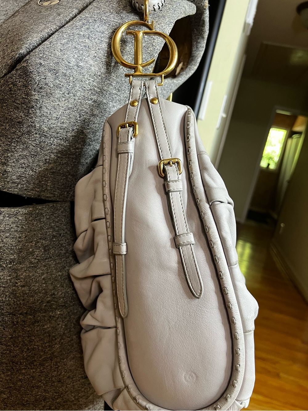 CHRISTIAN DIOR LIBERTINE HOBO PEARL GRAY PLEATED LAMBSKIN LEATHER - Picture 5 of 16